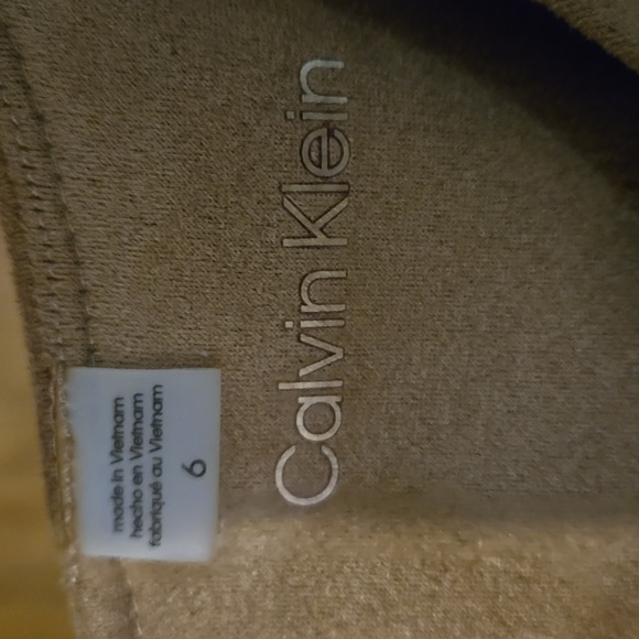 Elegant Tan Faux Suede Sleeveless Dress By Calvin Klien, Size 6, NWT - Picture 4 of 9